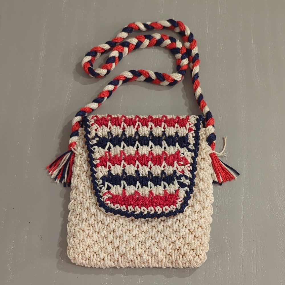 Handmade Woven Crossbody Bag Americana Western Red White &‎ Blue